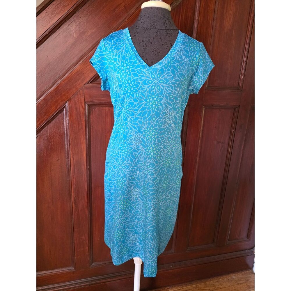 L.L.Bean Womens Floral Pattern Blue Dress S